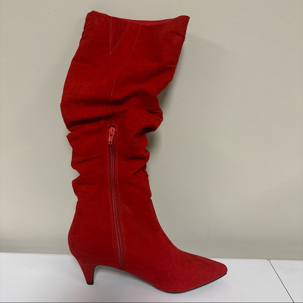 Bar III Edina Red Fabric Slouch Knee Boots Heels Size 6.5 M